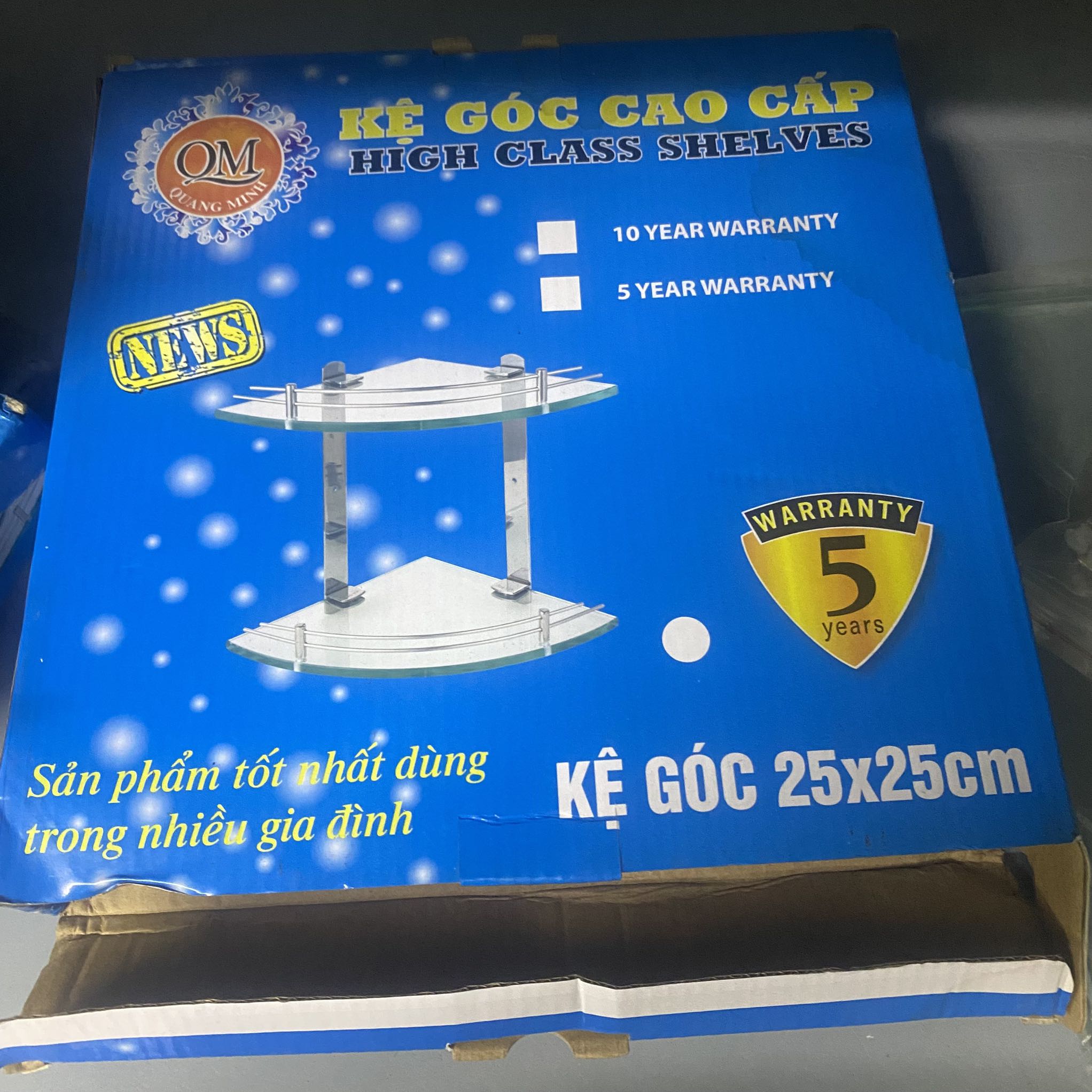 Kệ góc tường cao cấp QM 1 tầng kính cường lực dày 1cm [BH: NONE]