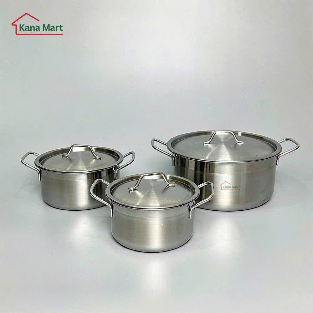 Bộ 3 nồi kèm nắp inox xịn size 16 18 24cm sử dụng được bếp từ, bếp điện, bếp ga [BH: NONE]