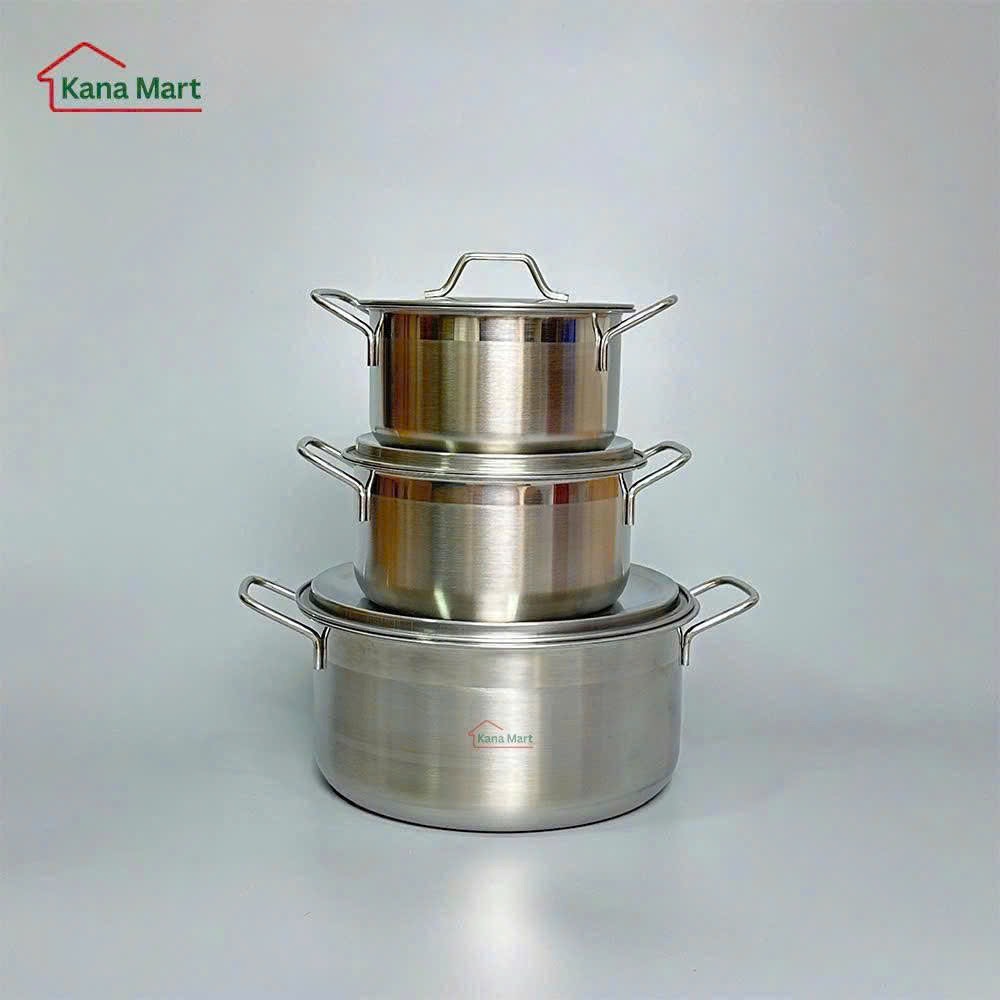 Bộ 3 nồi kèm nắp inox xịn size 16 18 24cm sử dụng được bếp từ, bếp điện, bếp ga [BH: NONE]