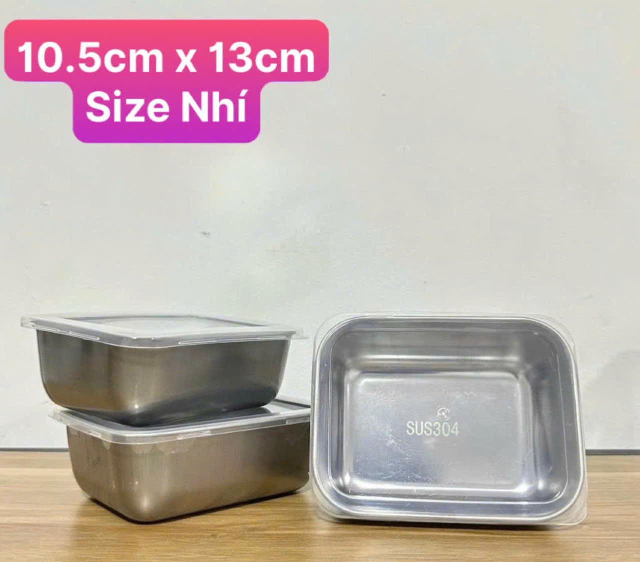 Hộp inox đựng đồ tủ lạnh Size nhí 10.5cm x 13cm nhà bếp tiện lợi có nắp đậy chắc chắn