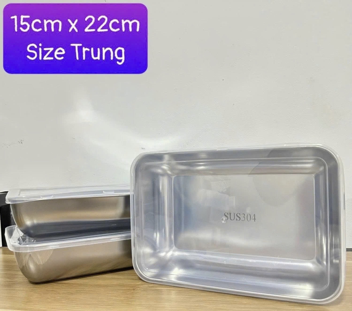 Hộp inox đựng đồ tủ lạnh Size TRUNG 15cm x 22cm nhà bếp tiện lợi có nắp đậy chắc chắn [BH: NONE]