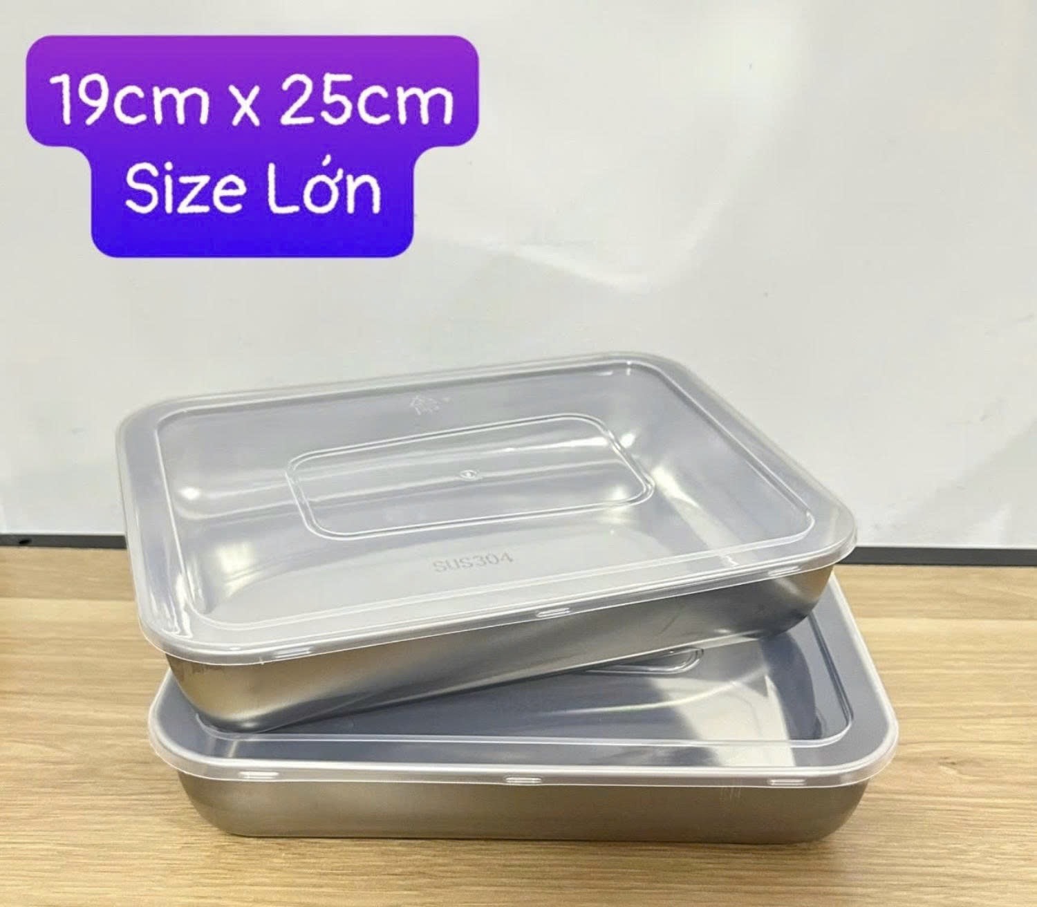Hộp đựng đồ tủ lạnh inox304 size LỚN 19cm x 25cm có nắp đậy vệ sinh, tiện lợi  [BH: NONE]