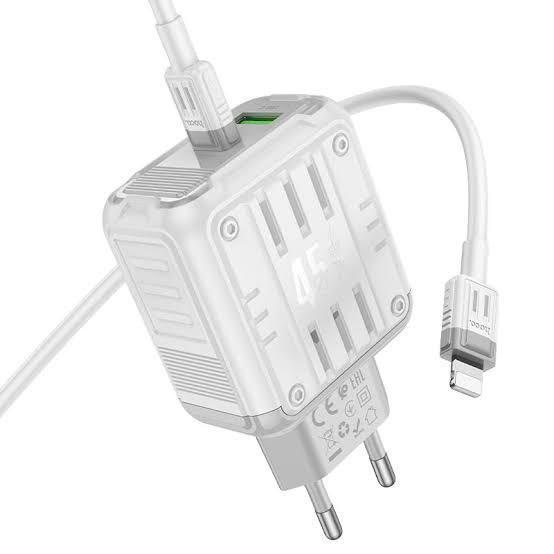 Bộ sạc nhanh 45w HOCO C136A (c-l) cóc 2 cổng 1U 1C kèm cáp  Type C ra Lightning iPhone chính hãng