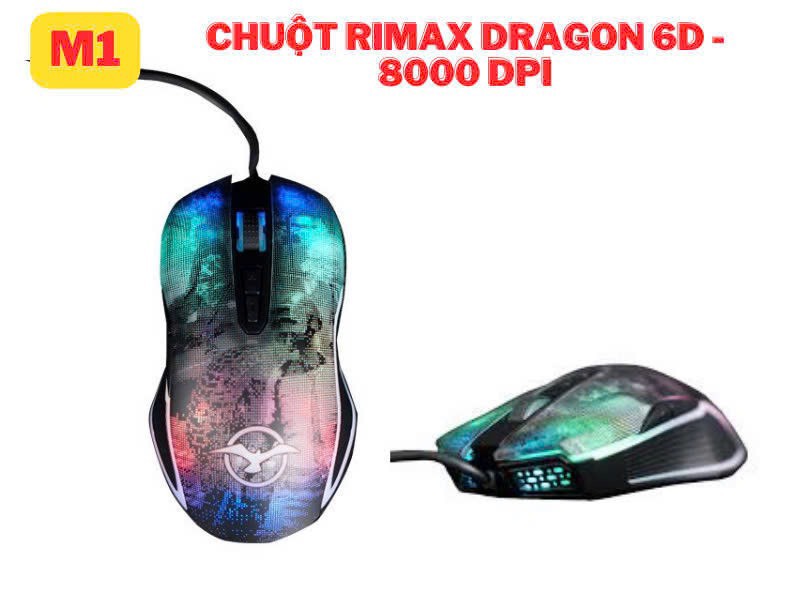 Chuột có dây Rimax Dragon M1 8000DPI 6D LED SIÊU ĐẸP [BH 1 NĂM]