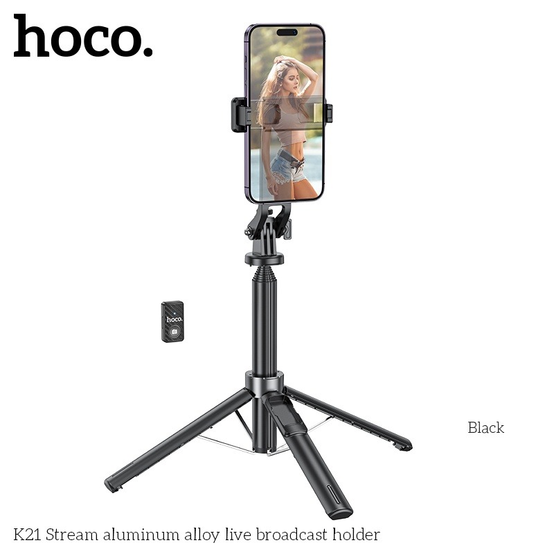 Gậy 3 chân 2 in 1 Hoco K21 kiêm đỡ điện thoại và máy ảnh cao 137cm kèm remote chụp ảnh chính hãng [BH 1 Năm][Pin remote không bảo hành]