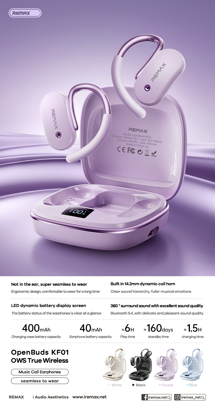 Tai nghe bluetooth REMAX Openbuds KF01 tai nghe mẫu móc tai airpods siêu đẹp [BH 1 năm]