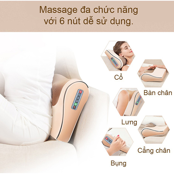 Gối 20 bi 6 chức năng massage hồng ngoại cổ vai gáy dùng ở nhà hoặc trên xe hơi / ô tô [BH 1 tháng]