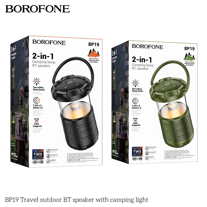 Loa bluetooth Borofone BP19 2in1 kiêm đèn bão có quai xách