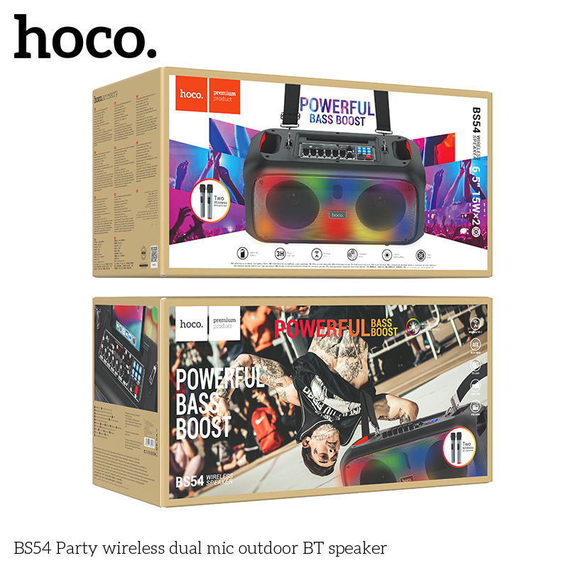 Loa bluetooth karaoke Hoco BS54 có led, dâ đeo chính hãng tặng kèm 2 micro không dây [BH: 1 NĂM]