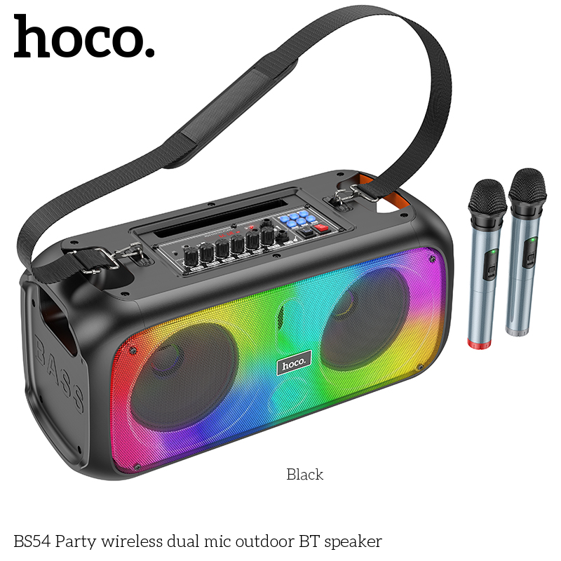 Loa bluetooth karaoke Hoco BS54 có led, dâ đeo chính hãng tặng kèm 2 micro không dây [BH: 1 NĂM]