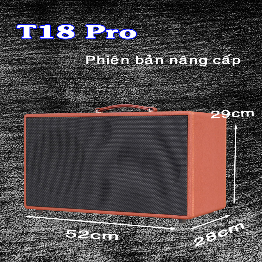 Loa kéo di động T18 PRO loa 2 Bass thùng gỗ kèm 2 micro vỏ nhôm UHF siêu hút không dây hát karaoke siêu hay thùng gỗ [BH 6 tháng]