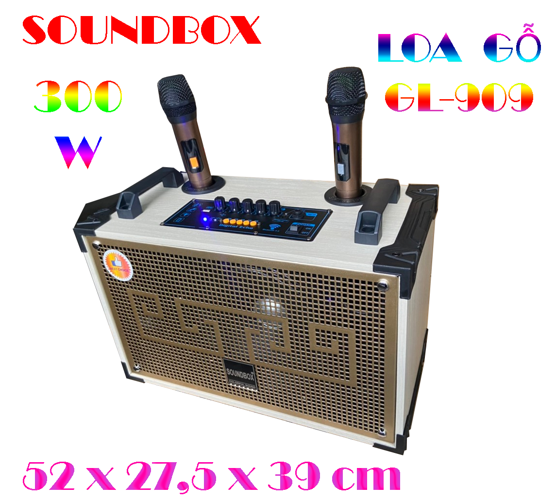 Loa kéo 2.5 tấc SoundBox GL-909 300w xách tay gỗ bluetooth karaoke kèm 2 micro không dây [BH: 6 tháng]