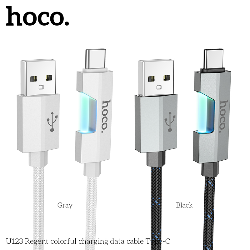 Cáp sạc nhanh 3A Hoco U123 cổng Type-C có đèn báo, truyền dữ liệu ( Usb ra Type c, a-c) chính hãng  [BH 1 NĂM]
