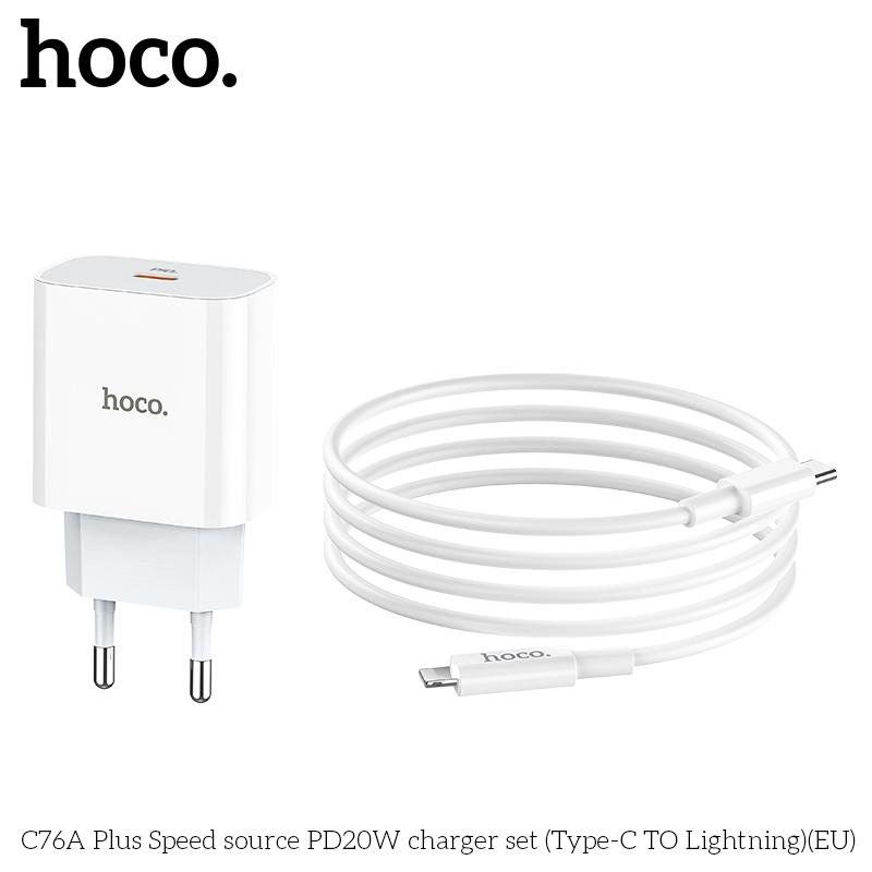 Bộ Sạc Nhanh 20W HOCO C76A Plus (c-l) Type C ra iPhone Lightning Chính Hãng [BH: 1 NĂM]