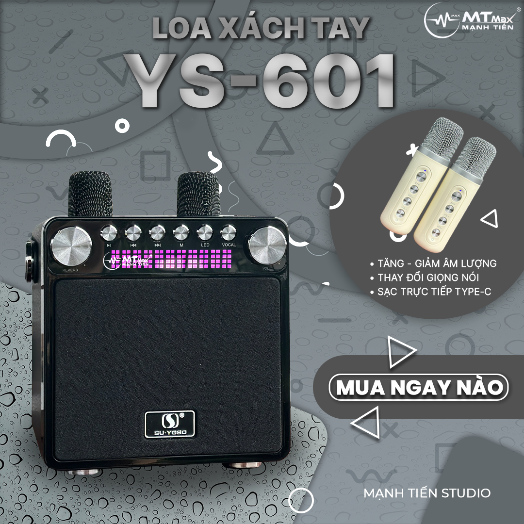 Loa bluetooth karaoke YOSD YS-601 kèm 2 micro không dây siêu đẹp cực hay xách tay chính hãng [BH 6 tháng]