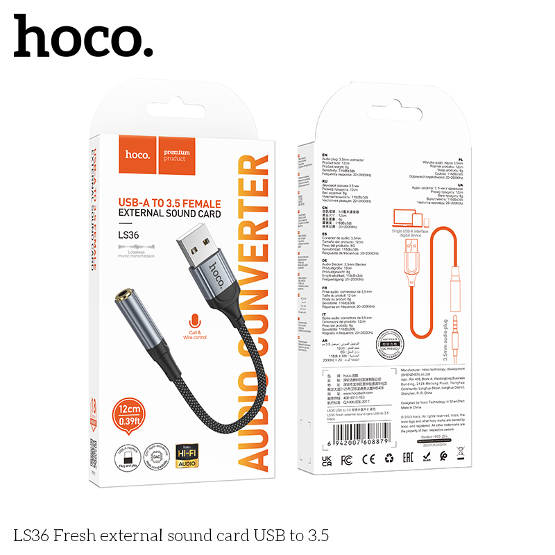 Jack chuyển đổi Hoco LS36 USB RA 3.5 chính hãng [BH: 1 NĂM]