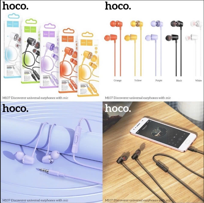 Tai nghe có dây HOCO M107 cổng 3.5mm có nút cao su kèm mic chính hãng