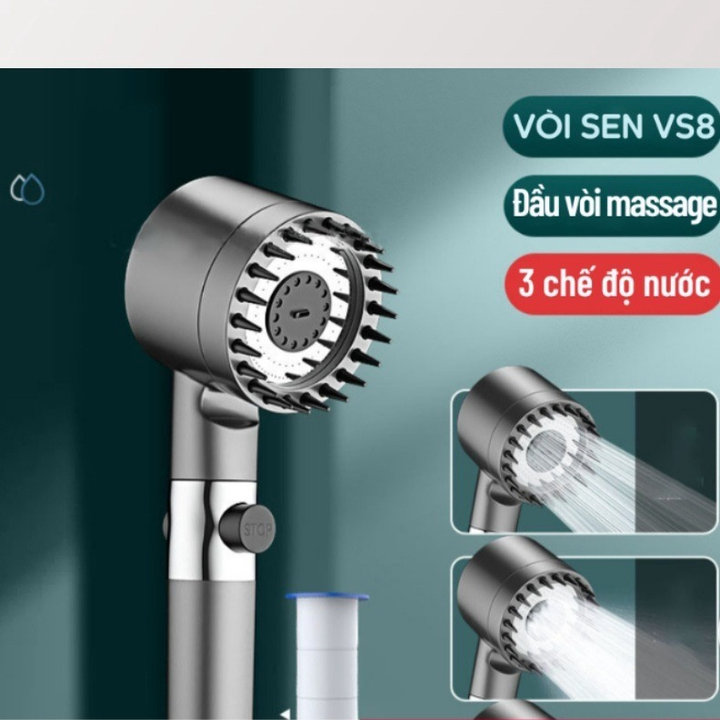 Vòi sen nhà tắm tăng áp kèm gai đầu massage đa năng 4 trong 1 có dây [BH: NONE]
