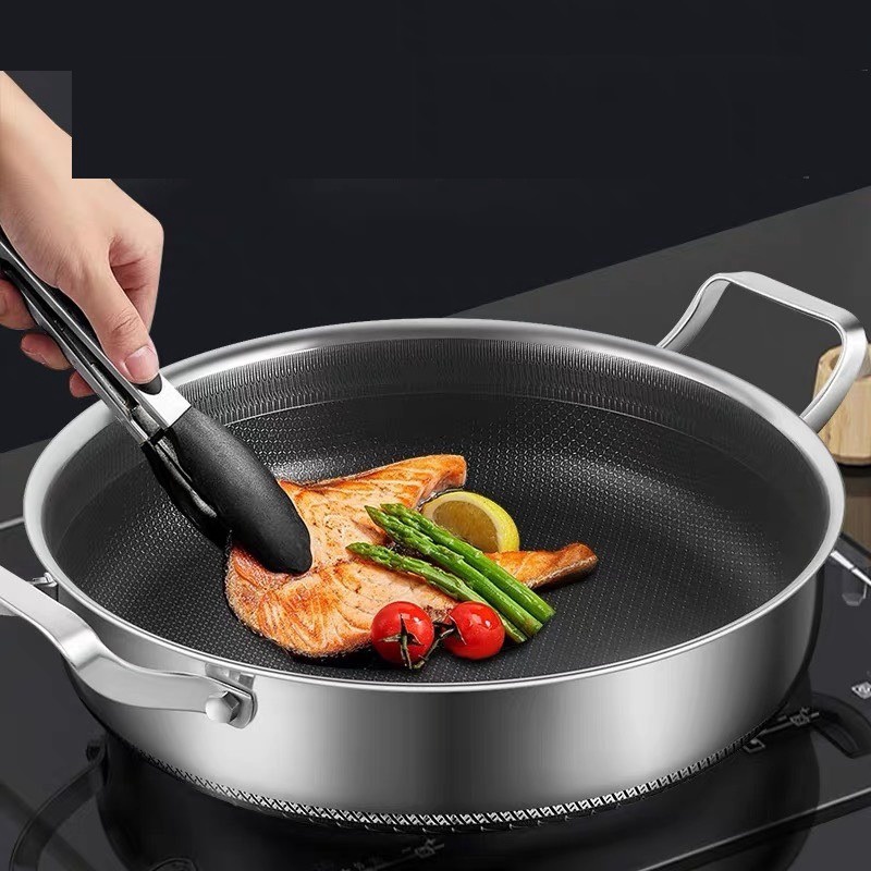 Nồi chiên, chảo tổ ong 2 quai inox chống dính 28cm loại tốt đáy xài bếp từ [BH: NONE]