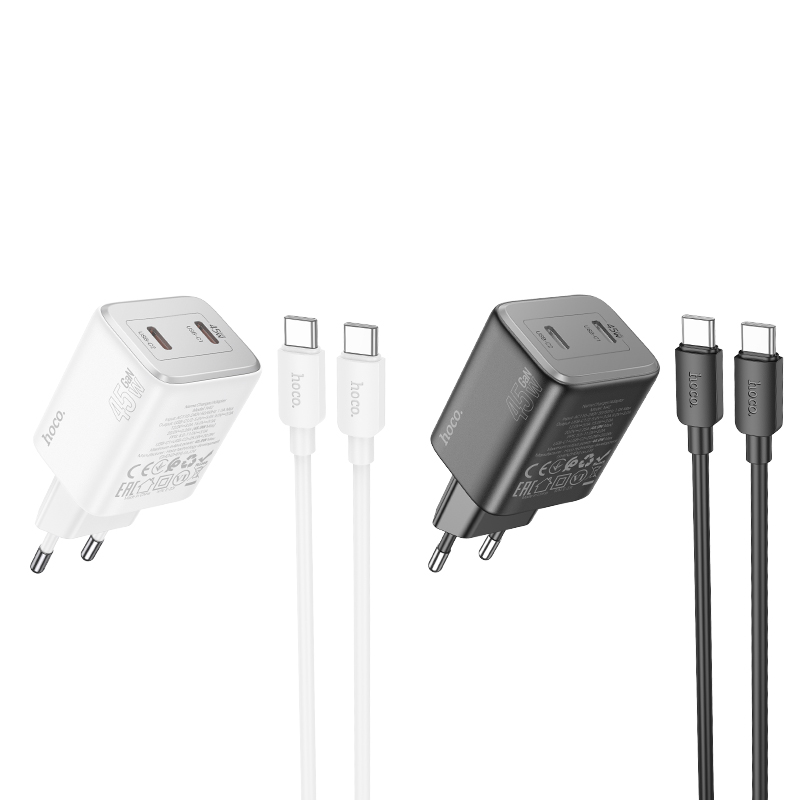 Bộ sạc nhanh 45w Hoco N42 (C-C) 2 đầu Type C ra Type C, cóc 2 cổng Type C chính hãng [Bh 1 Năm]