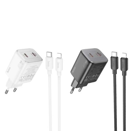 Bộ sạc nhanh 45w HOCO N42 cóc 2 cổng sạc Type C kèm cáp Type C ra Iphone (C-L) chính hãng [BH 1 Năm]