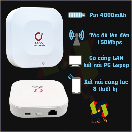 Bộ phát wifi từ sim 4G OLAX MT30 pin trong 4.000mAh siêu trâu chính hãng (Cat4 tốc độ 150Mbps - Hỗ trợ cổng LAN - TypeC) [BH 6 tháng]