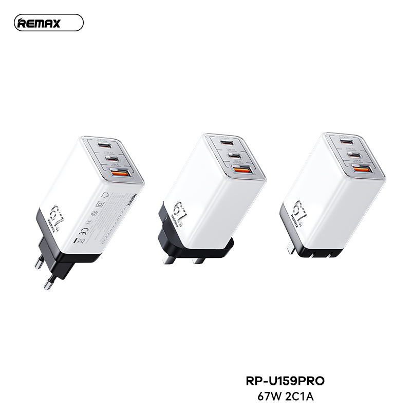 Cóc sạc nhanh 67W Remax RP-U159 PRO CN 3 cổng (1 cổng usb + 2 cổng type c) chính hãng [BH: 1 năm]