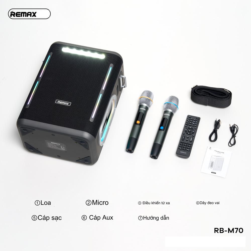 Loa bluetooth Karaoke REMAX RB- M70 ÂM THANH HiFi 30000mAh 208W tặng kèm 2 micro, có led siêu đẹp [BH: 1 NĂM]