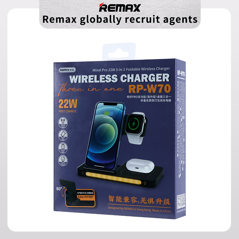 Đế sạc nhanh 22w Remax RP-W70 3in1 không dây Đa năng chính hãng [BH: 1 NĂM]