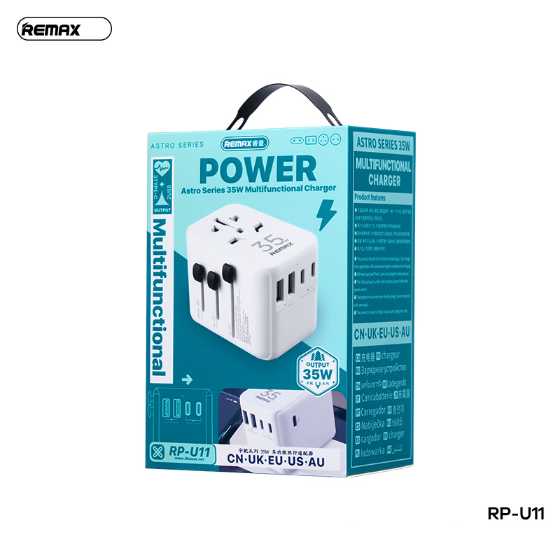 Ổ điện 35w Remax RP-U11 DU LỊCH đa năng 4 loại phích cắm thông dụng dễ dàng chuyển đổi CHÍNH HÃNG [BH: 1 NĂM]