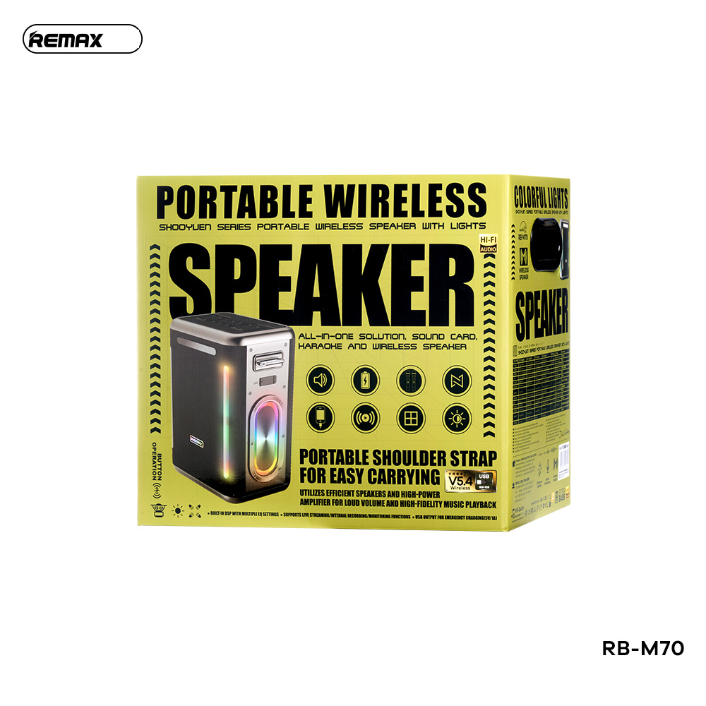 Loa bluetooth Karaoke REMAX RB- M70 ÂM THANH HiFi 30000mAh 208W tặng kèm 2 micro, có led siêu đẹp [BH: 1 NĂM]