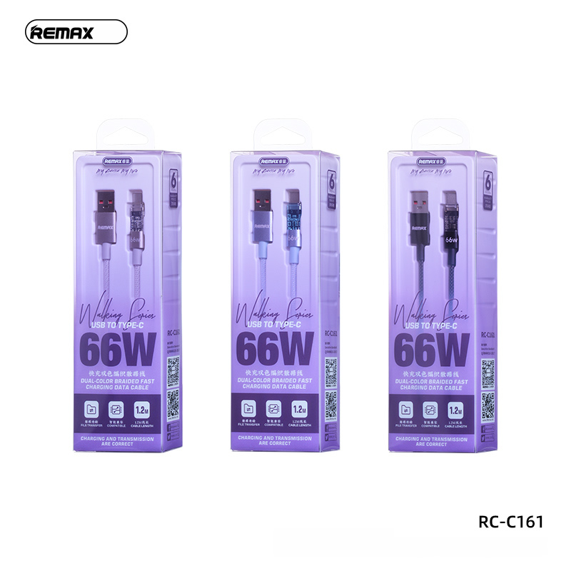 Cáp sạc nhanh 66W REMAX RC-C161 (usb ra Type C) dây dù chính hãng [BH 1 năm]