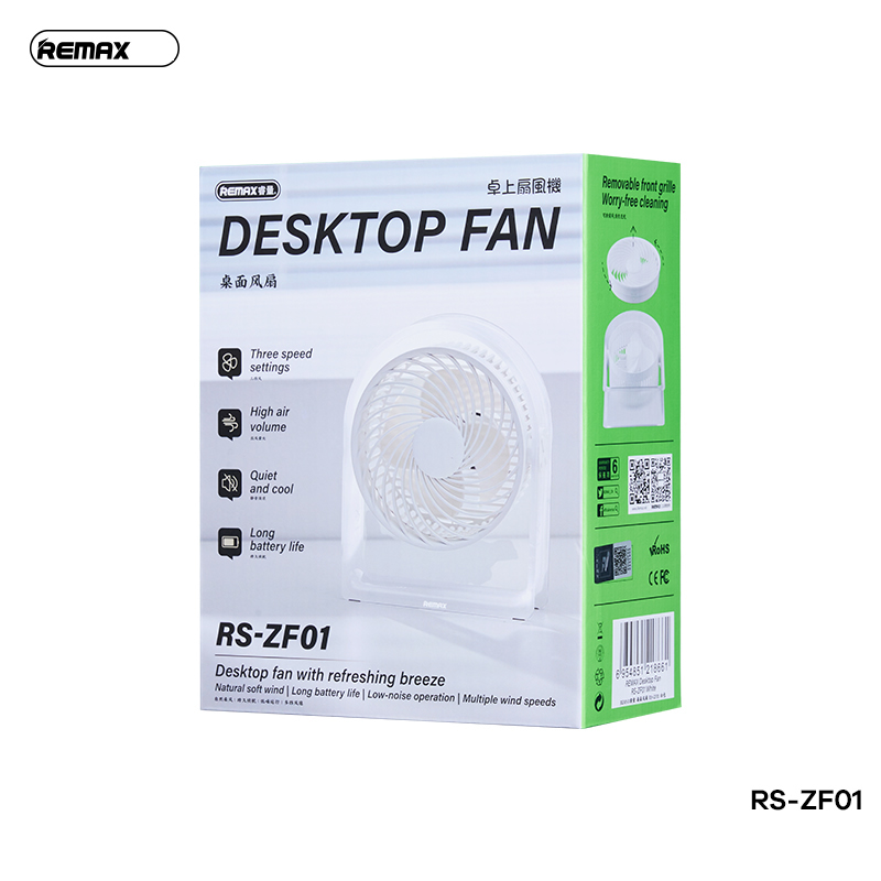 Quạt để bàn Remax ZF01 2.000mAh có 3 cấp độ gió, XOAY 45 ĐỘ chính hãng [BH: 1 NĂM]