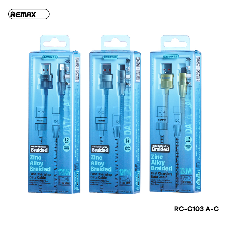 Cáp sạc nhanh 120W REMAX RC-C103 (usb ra Type C) dây dù chính hãng [BH 1 năm]