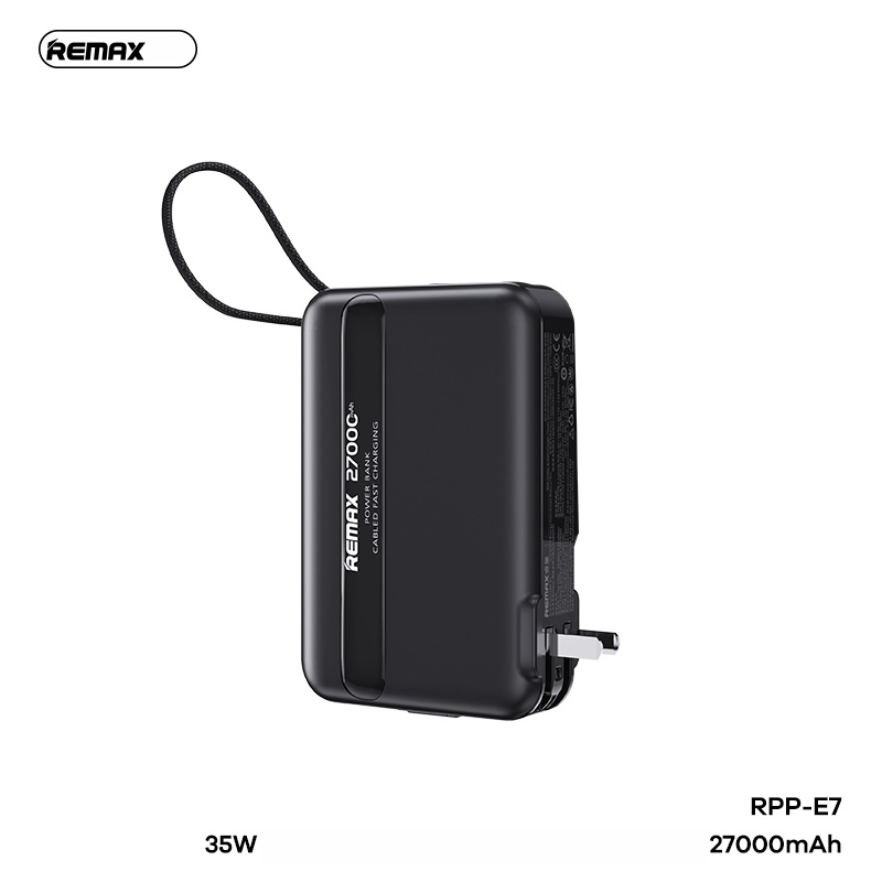 Pin sạc nhanh 35w REMAX RPP-E7 27.000mAh (sạc được laptop, điện thoại) có chui ghim sạc ổ điện, kèm cáp liền pin chính hãng [BH 1 năm]