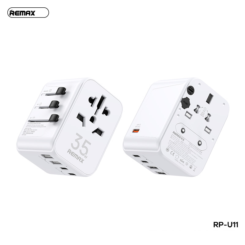 Ổ điện 35w Remax RP-U11 DU LỊCH đa năng 4 loại phích cắm thông dụng dễ dàng chuyển đổi CHÍNH HÃNG [BH: 1 NĂM]