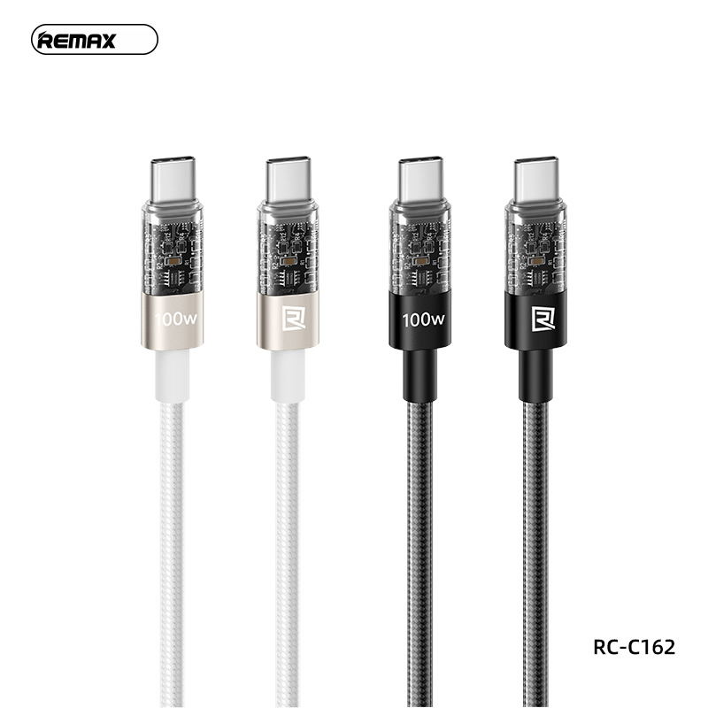 Cáp sạc nhanh 100W REMAX RC-C162 (c-c) 2 đầu Type-C ra TypeC dây dù chính hãng [BH 1 năm]