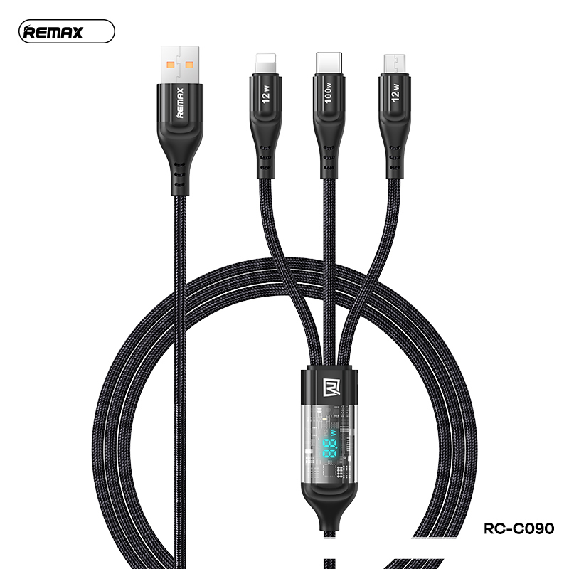 Cáp sạc nhanh 3 đầu 100w Remax RC-C090 đa năng chính hãng [BH: 1 NĂM] / pktn sale