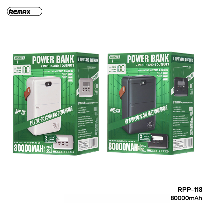 Pin sạc nhanh 27w Remax RPP-118 80.000mAh dự phòng PD 22.5w QC3.0 chính hãng [BH: 1 NĂM]