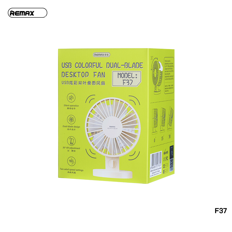 Quạt để bàn Remax F37 mini 2 tốc độ gió xoay 15 độ/ 30 độ cánh quạt kép chính hãng [BH: 1 NĂM]