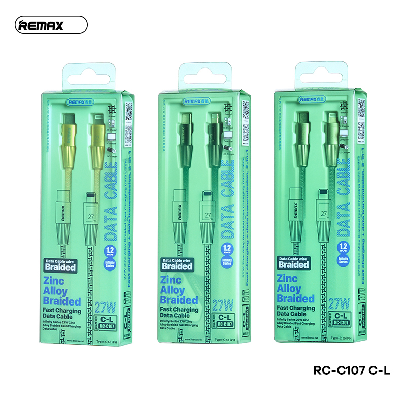 Cáp sạc nhanh 27W REMAX RC-C107 (c-l) type c ra iphone lightning dây dù chính hãng [BH 1 năm]