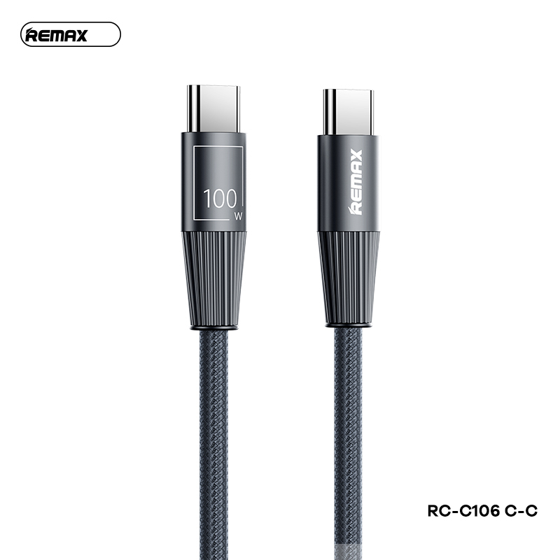 Cáp sạc nhanh 100W REMAX RC-C106 (c-c) 2 đầu Type-C ra TypeC dây dù chính hãng [BH 1 năm]