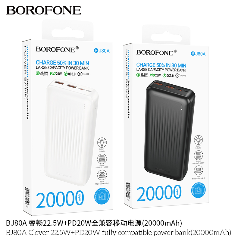 Pin sạc nhanh 22.5w BOROFONE BJ80A 20.000mAh  dự phòng chính hãng [BH 1 năm]