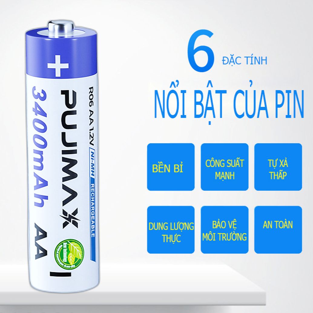1 Hộp 4 viên pin sạc AA (2A) PUJI 3400mAh [BH: NONE]