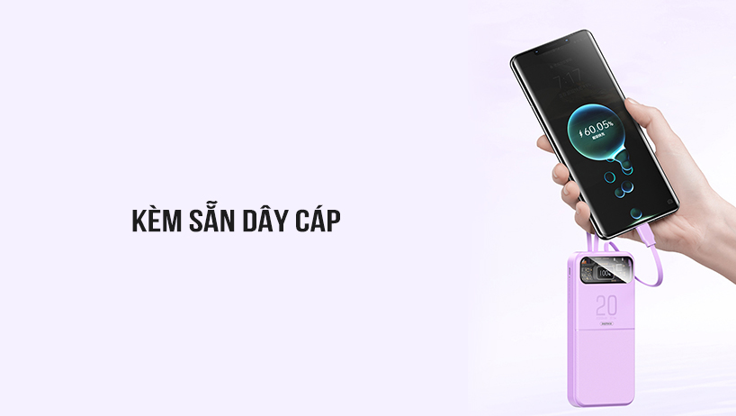 Pin sạc nhanh 22.5w Remax RPP-619 10.000mAh dự phòng PD QC3.0 chính hãng, kèm cáp liền pin, trong suốt lộ mạch [BH 1 năm]