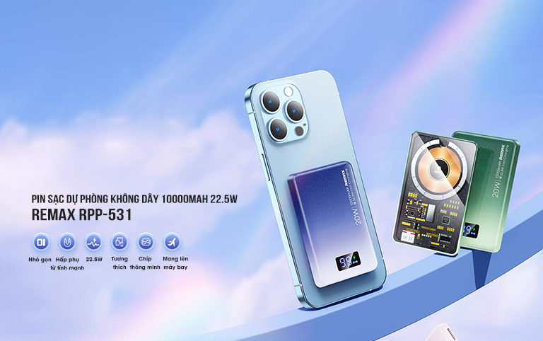 Pin sạc nhanh 22.5w KHÔNG DÂY Remax RPP-531 (hàng cũ 95% ko box) 10.000mAh PD QC3.0 sạc dự phòng chính hãng [BH 3 tháng]