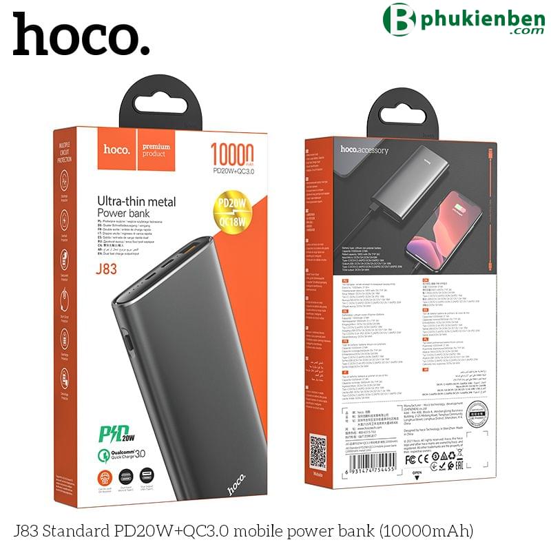 Pin sạc nhanh 20w HOCO J83 10.000mAh (màu đen) PD QC3.0 pin dự phòng chính hãng [BH 1 năm]