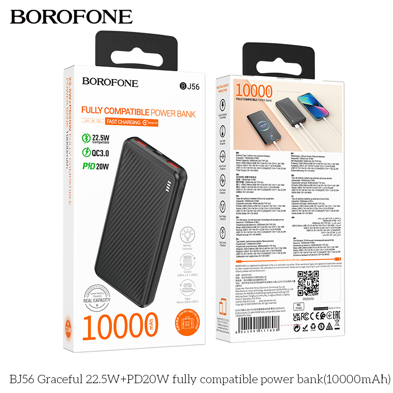 Pin sạc nhanh 22.5w Borofone BJ56 10.000mAh dự phòng chính hãng [BH: 1 NĂM]