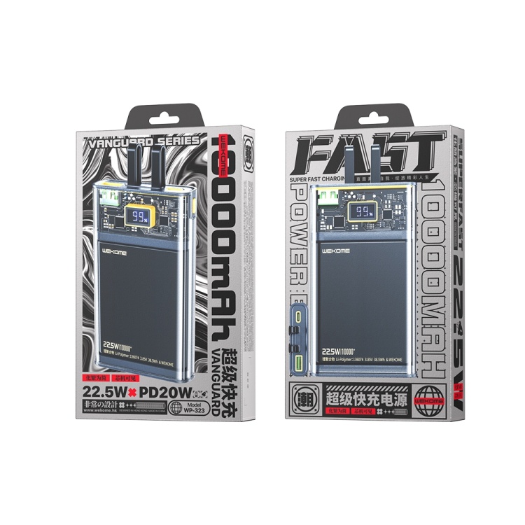 Pin sạc nhanh 22.5w Wekome WP-323 10.000mAh trong suốt dự phòng chính hãng QC3.0+PD 22.5W tích hợp cáp [BH 6 tháng]