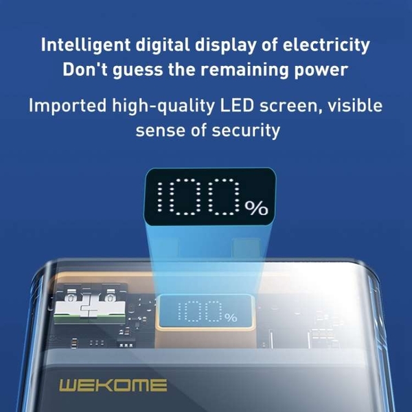 Pin sạc nhanh 22.5w Wekome WP-323 10.000mAh trong suốt dự phòng chính hãng QC3.0+PD 22.5W tích hợp cáp [BH 6 tháng]